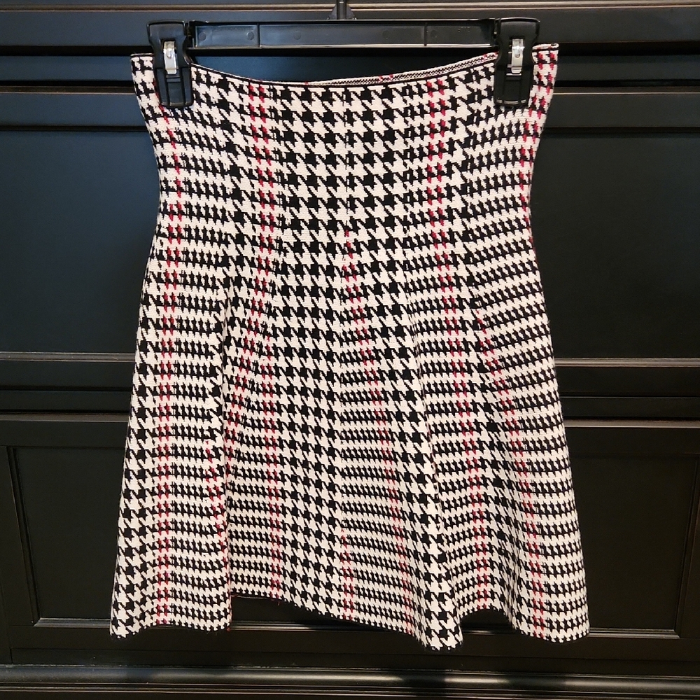 Soho Apparel Houndstooth A-Line Skirt - Black, White, Pink